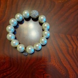 Chico's Elegant Faux Pearl Bracelet with Rhinestone Mirrorball